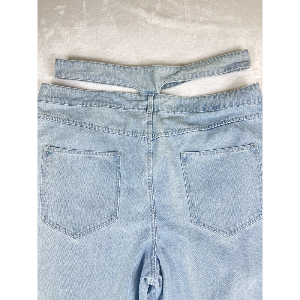 Boohoo Jeans Womens Size 16 Thong Back Mom High Rise Light Blue Wash Denim - Picture 5 of 11